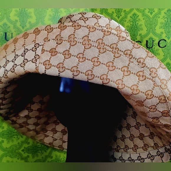 Gucci GG Beige Canvas Denim Wide Large Brim Monogram Jacquard Beach Bucket Hat - Picture 10 of 13